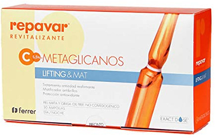 Repavar Revitalizante - Sérum Facial Efecto Lifting y Matificante - Elaborado con Vitamina C - Formato para 1 Mes - Acción Antioxidante y Antiedad - Piel más Joven y Firme - 30 Ampollas de 1 ml