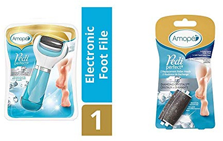 Amope Pedi Perfect Electronic Dry Foot File-Callus Remover With Diamond Crystals, Blue, Regular Coarse, Batteries Included and Pedi Perfect Electronic Foot File Mixed Refills, 2 Count