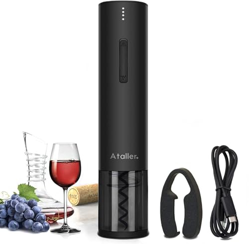 Ataller Rechargeable Electric Wine Bottle Openers, Cordless Automatic Wine Corkscrews Opener with Foil Cutter and USB Charging Cable, Black