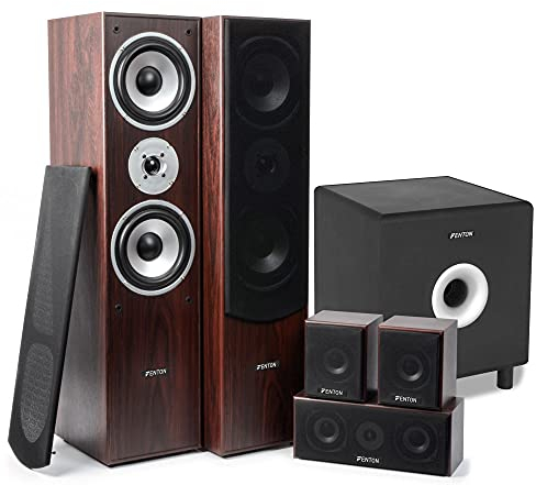 Fenton 5.1 Heimkino Set Surround Sound System, Lautsprecherset Nussbaum 1300 W mit 8 Subwoofer- 5.1 Soundsystem