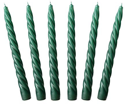 Auswahl Farbe + Menge - Spiralkerze Spitzkerze Stabkerze Renaissancekerze Tafelkerze Leuchterkerze ca. Ø 22 x 220 mm gedreht hier: 6 Kerzen tannengrün/dunkelgrün (matt)