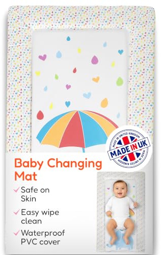 Babycurls Baby Changing Mat with Raised Foam Edges - Wipe Clean Waterproof PVC Nappy Changing Mat - Hypoallergenic Foam - UK Made Nursery Essential, Raining Hearts, 76 x 45 cm Baby Pad