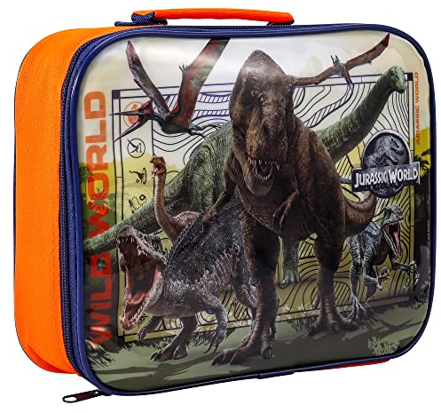 Zawadi Global Jurassic World Rectangular Insulated Lunch Box Bag for Boys and Girls, Perfect Size for Packing Hot or Cold Snacks for School and Travel, BPA Free