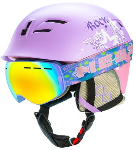 Natuway Kids and Toddlers Ski Helmet Snowboard Helmet and Goggles Combo Comfort Safty and Very Lightweight ASTM Certified for Boys,Girls and Young Skiers