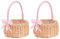 2-teiliges Hochzeits-Blumenmädchen-Körbe-Set, Picknickkorb mit Griffen und Einlagen, Rattan-Blumenkorb, Blütenblattkorb, Süßigkeiten-Aufbewahrungskorb, Rosa