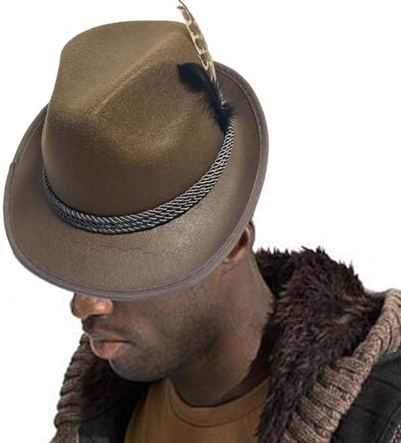 Genikeer Deutsche Alpenhüte Kostümzubehör | Trachtenhut Mit Feder Und Deutschland Kordel | Bayerischer Trachten Hut | Retro Bayern Trachtenhut Filzhut Mit Feder Für Erwachsene