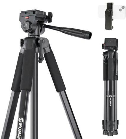 Moman Trípode de Cámara, Trípode de Viaje Compacto y Ligero de Aluminio de 180cm Capacidad Máxima de Carga de 5KG con Soporte para Teléfono para Cámara DSLR/Videocámara/Smartphone