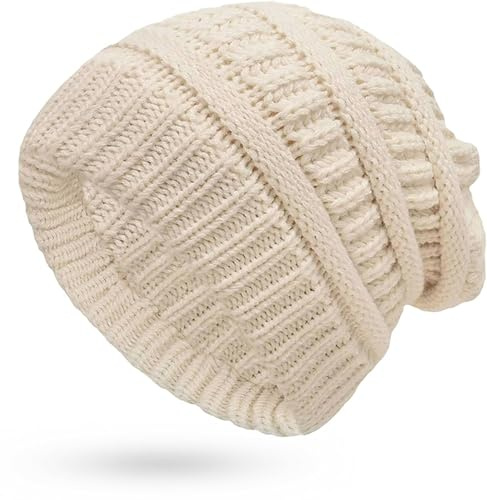 KXF Kids Winter Knitted Beanie Hat Stretchy Windproof Warm Winter Hat for Indoor Outdoor Thick Beanie Cap for Girls Boys Unisex Winter Kids Thermal Hat for Running Riding School Beige