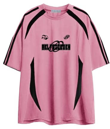 Aelfric Eden Herren Sommer Tshirt mit Aufdruck Vintage Casual Fußball Trikot Damen Oversized Soccer Jersey Shirt Rosa, S