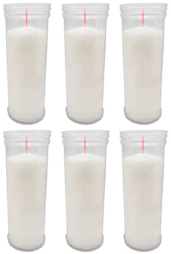 Tradineur - Pack de 6 velones de santo de parafina y cera vegetal, velas litúrgicas, decoración de iglesias, cementerios, tumbas (Blanco, 16 cm)