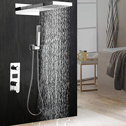 Grifo de ducha, empotrado, juego de ducha digital, juego de grifos de ducha de lluvia, cascada, sistema de ducha, montaje en pared, termostato, cabezal de ducha de lluvia, panel de ducha LED, para