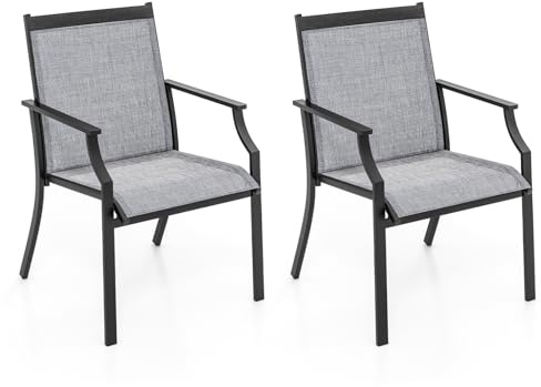 GOPLUS Trädgårdsstolar set om 2, balkongstolar med armstöd och ryggstöd, terrassstolar, väderbeständiga kan belastas upp till 150 kg, metallram, utomhusstol för trädgård, balkong, terrass (grå)