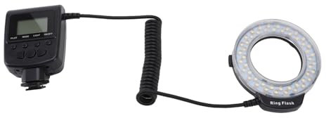 Flash Annulaire Macro LED, écran LCD, 48 LED, 7 Modes de luminosité, 9 Anneaux Adaptateurs, Diffuseurs de Flash Bleu et Orange, pour Appareils Photo Numériques avec Vraies