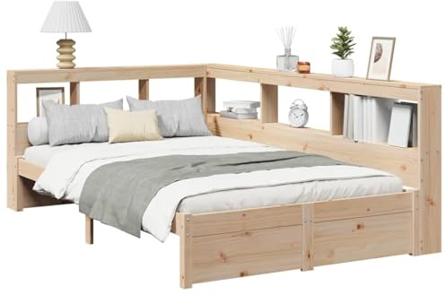 vidaXL Massivholzbett mit Regal ohne Matratze 120x200 cm Kiefer, Holzbett mit Regal, Massivholzbett mit Regal, Bett, Holzbett mit Bücherregal