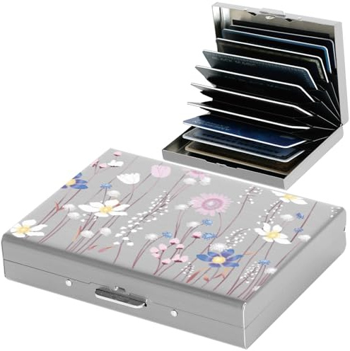 BONSYL® Credit Card Holder Wallet Pro Max Upgraded | 10 Card Slots | RFID Blocking Metal Wallet for Men & Women | Ultra-Slim Design | Easily Removable Money & Cards (10 Card/Silver/Flower)