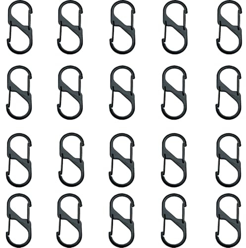 20 Stück S Karabiner, 30 * 14mm Metall Doppelkarabiner 8 Förmiger Karabiner Karabinerhaken schlüssel karabiner für Camping Wandern (Schwarz)