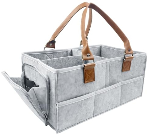 CenviaLuxy Bolsa de pañales para bebé, 33 x 18 x 3,5 cm, bolsa de fieltro plegable, con compartimentos y asas, para compras, viajes al aire libre, compras, picnic