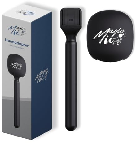 MagicMic Adattatore manuale per microfono radio 2 in 1, impugnatura ergonomica e asta reporter, trasforma Lavalier in microfono a mano, con protezione antivento in schiuma di alta qualità