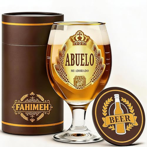 FAHIMEH Regalo Abuelo, Para Abuelo Cumpleaños Aniversario Navidad Jarra Cerveza regalar, de Nietos Originales personalizada Ideas Hombres Regalos con Posavasos, 400ml