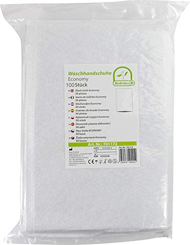 Medi-Inn Einmal-Waschhandschuhe ECONOMY | 100 Stück | Einmalwaschlappen zur schnellen & gründlichen Körper- & Intimpflege | zur Babypflege