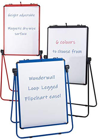 Wonderwall Magnetic Flipchart Easel, 86 x 65cm, Dry-Wipe, Red Frame | Lock & Tilt, Hight-adjustable Whiteboard, Double-sided Presentation Board, Portable. For training rooms & classrooms