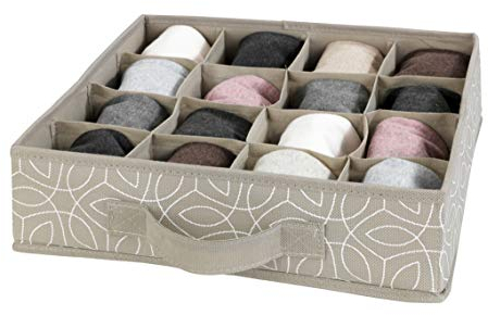 WENKO Schubladenorganizer Balance - Aufbewahrungsbox für Schubfächer, 16 Fächer, Polypropylen, 31 x 8.5 x 31 cm, Taupe