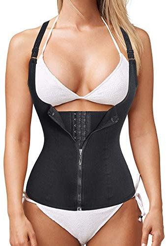Memoryee Mujer Faja Reductora Corsé Entrenamiento Cintura Cinturón Neopreno Sauna Tirantes Ajustables Cremallera Chaleco/Black/3XL
