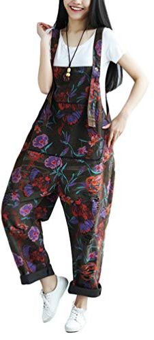 Yuandian Mujer Petos De Pantalon Pierna Ancha Vaquero Casual Baggy Mono Jeans Denim Ancho Mono Pantalon Señora Boyfriend Petos Tejanos Pantalones 14# Flor