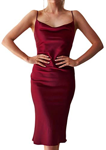 SOMTHRON Robe de Soirée Sans Manches - Dos Nu avec Bretelles Spaghetti en Satin - Moulante pour Cocktail et Plage - Léopard Point Ondulé - Style Swing d'Été pour Femme