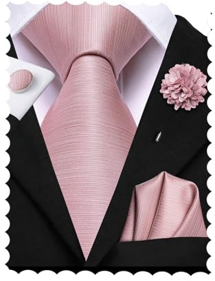 Hi-Tie Silk Men's Tie and Pocket Square Cufflinks Lapel Pin Set Jacquard Wedding Business Necktie for Formal,Light Blush Pink