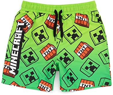 MINECRAFT Pantaloncini da Bagno per Ragazzi | Opzioni Creeper Verde Blu o Verde | Bambini Adolescenti Creeper Steve Alex TNT Personaggi esplosivi Gamer Pantaloni da Bagno Trunks