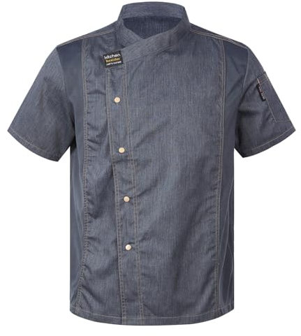 Freebily Giacca Cuoco Uomo e Donna Unisex con Bottoni Giacca Cucina Ristorante Divisa da Cuoco a Maniche Corte Abbigliamento da Lavoro in Cucina Mensa Grigio M