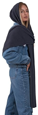 Écharpe à capuche pour femme ou fille - en laine tricotée - cache-oreilles, cache-cou et cache-tête - Fabriqué en Italie, bleu foncé, Taille unique
