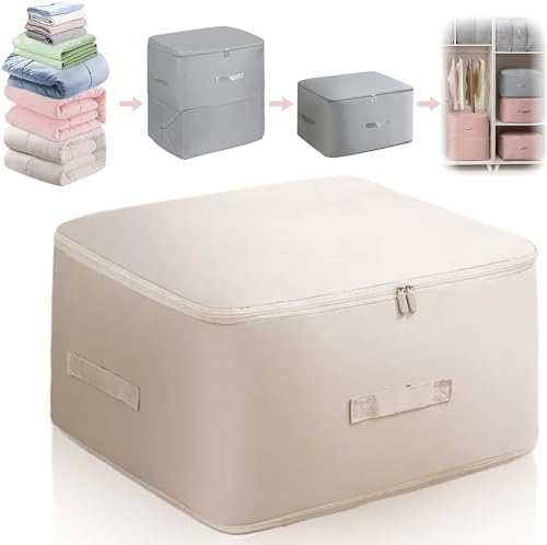 Ultra platzsparender Selbstkompressions-Organizer, 2024 neue Aufbewahrungstasche mit großer Kapazität für Bettdecken, Bettdecken, Decken, Bettwäsche und Kleidung, Packwürfel (Beige, L)
