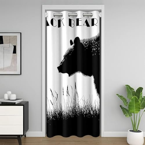 Loussiesd Weißer Schwarzbär Vorhang 1 Panel, Wild Tier Vorhang für Innentür Raumteiler Türvorhang 106x203cm Rustikale Kabine Land Vorhang