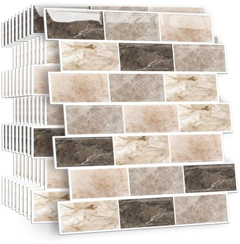 HPNIUB 2D Braun 10 Stück Klebefliesen Küche Kachelaufkleber Fliesenaufkleber Küchenrückwand Fliesen Metro Fliesen Wandfliesen Selbstklebend Weiß Bad Küche Keramikfliesen 30 x 30cm