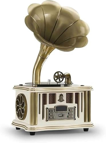 Gramophone Tourne-disque vinyle avec haut-parleur intégré 3,5 mm Aux-in/USB/FM et fonction Bluetooth – Parfait pour les amateurs de musique à la maison/au bureau