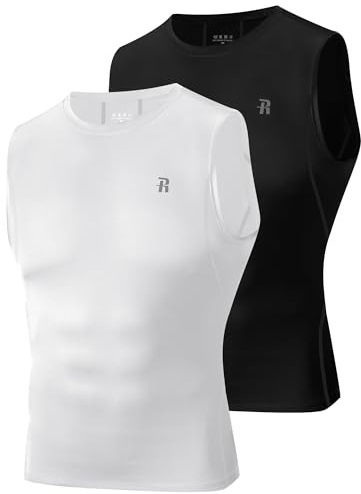 Runhit 2 Pack Mens Compression Tank Top Sleeveless Workout Muscle Shirts Flexible Sports Base Layer Undershirt Gym Black White 3XL