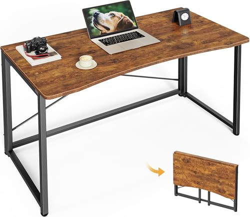 Huuger Folding Desk for Small Spaces, 39.3 Inch Foldable Computer Table, for Home Office, Study, Bedroom, Dorm, Space Saving, Small Writing Work Office Computer Desk, Easy to Fold, Rustic Brown