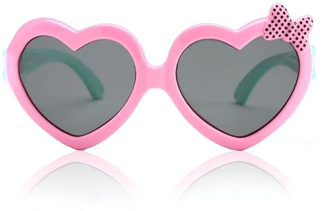 Vxcvzv 1Pcs Kids Sunglasses, Polarized UV400 Children Sunglass for Boys Girls Pink Sunglasses for Children Outdoors, Travelling, Photo taking (Heart-shaped)
