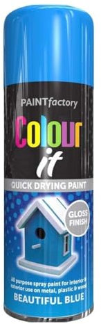 Spray Paint Blue Beautiful Gloss Finish 400ml - Quick Dry Aerosol Can All Purpose for Wood, Metal, Plastic, Interior & Exterior