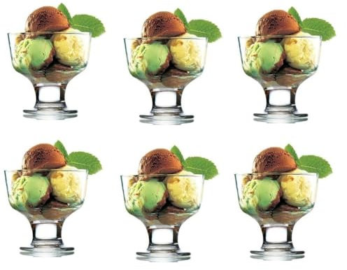 NORDIC SCHILLER Modern Eisschalen Glas mit Fuß 6er Set 285ml, 100% BLEI FREI Glas Dessertschalen, Eisgläser, Dessertgläser mit fuß, Glass Ice Cream Cups, Eis Gläser, Eisbecher