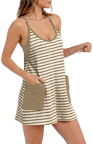 TIQOJE Womens 2025 Summer Sleeveless Mini Dress Spaghetti Strap Sundress with Built-in Shorts Golf Athletic Dresses