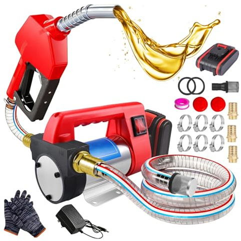 YUZINO Bomba de transferencia de combustible inalámbrica de 24 V 260 W, bomba de combustible diésel con batería de 4000 mAh, bombas de transferencia de combustible eléctricas portátiles de 45-50 L