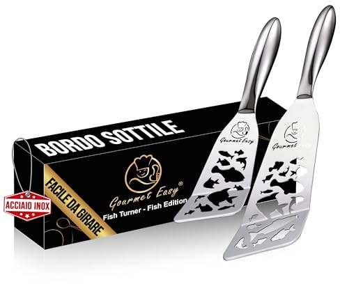 Stainless Steel Fish Spatula Set – Funky Fish Edition, 1 Large Fish Turner + 1 Small Metal Spatula, Ultra-Thin Edge for Easy Turning & Flipping, Ergonomic Non-Slip Handle, Dishwasher Safe