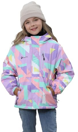 Girls' Waterproof Winter Ski Jacket – Warm Fleece Lined Windproof Snow Coat with Hood for Outdoor Adventure Cube Purple 9-10