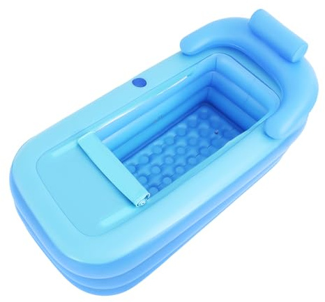 Uppblåsbart badkar för vuxna, hopfällbart PVC-badkar med lock, bärbart fristående badkar med tjock botten för hem spa och isbad, utrymmesbesparande, blå, 160 x 84 x 64 cm