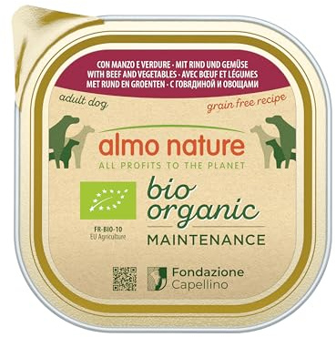 almo nature Bio Organic Maintenance, Alimento Umido per Cani Adulti con Manzo e Verdure - Confezione da 2.7 kg (9 x 300 g)