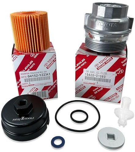 Genuine 04152-YZZA1 oil filter with Genuine 15620-31060 Oil Filter Housing Cap and 15643-31050 Cap Plug includes APSG Wrench and crush washer.