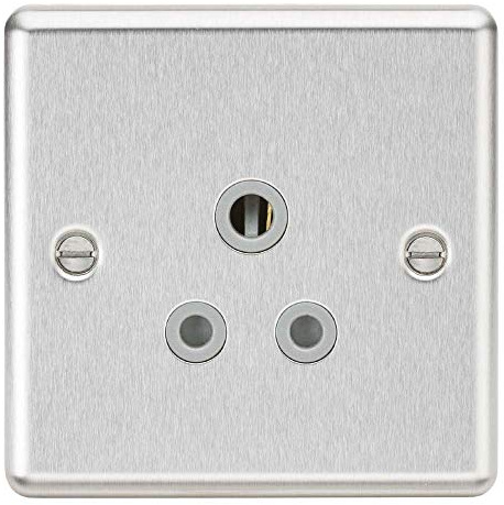 Knightsbridge CL5 ABCG Unswitched Socket, Rounded Edge Brushed Chrome Finish with Grey Insert, 5 A